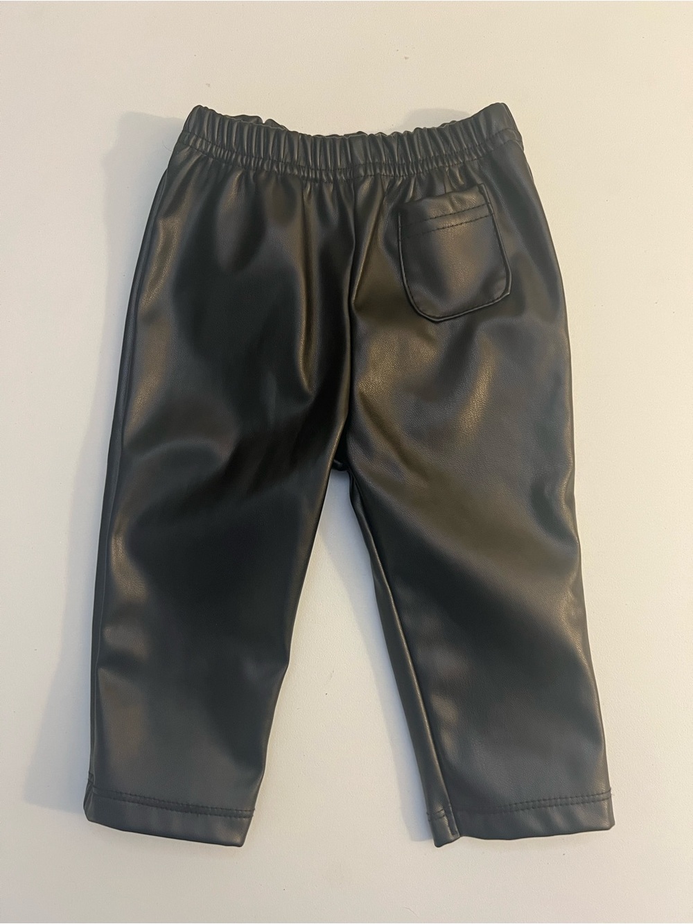 3/6mos Kids Black Faux Leather Elastic-Waist Pants